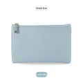 Minimalist light blue PU leather pouch in small size with Saffiano texture and silver zipper - Small Pink Blue