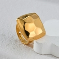 Golden square ring with irregular hammered texture and adjustable open band design - Irregular Hammered Square Ring (R767 Ring)