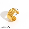 Anillo abierto multicapa de acero inoxidable chapado en oro de 18k con ancho de 12mm - Anillo abierto de triple costilla (TR4335) / Dorado