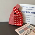 Red and white knitted tote bag with houndstooth and wave patterns for casual commute - Xmas Red Houndstooth