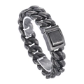 Retro punk cuban chain bracelet for men with hammered texture and vintage grey finish - Matte Black