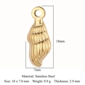 Golden stainless steel angel wing pendant charm with 18x7mm dimensions and weight specs - Angel Wing (VC769) / Gold