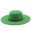 Detailed view of the green wool felt hat featuring a brown leather strap and gold buckle - M (56-58cm) / Grass Green