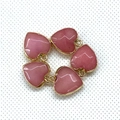 Five heart-shaped pink opal stone pendants with gold-plated edges for DIY jewelry making - 15x18mm / Pink Stone