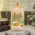 Christmas candle water globe with Santa Claus and glowing LED flame effect - Santa at Cottage / White Gold Base