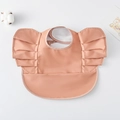 Waterproof baby bib in brick red with flutter sleeves and a large crumb catcher pocket - Wings - Pure Copper / One Size
