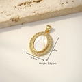 Gold oval pendant with white mother of pearl carving and cubic zirconia edges, 2cm x 1.6cm - Oval King (Carved Shell)