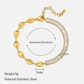 Goldenes Edelstahl-Kaffeebohnenarmband mit einer Reihe rechteckiger Zirkoniasteine - Schweinenase Armband / Gold