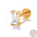 Detail of 925 sterling silver gold stud earring featuring a rectangular zircon stone - Single Gold-Emerald Cut Rectangle Zircon
