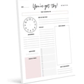 Detail view of pink minimalist daily planner with to-do list and water intake tracker - You've Got This