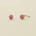 Minimalist gold-plated stainless steel earrings featuring pink round-cut rhinestones - July Rose Red - Gold