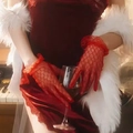 Elegant red lace gloves paired with velvet dress for formal evening party and events - Full Finger/Short / Red