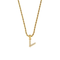 Gold twist chain necklace with L-shaped pendant featuring small white pearls - Letter V