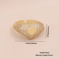 Irregular golden heart open ring with pave cubic zirconia and copper base weight 5g - Heart Shape Pavé Style(3#)