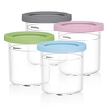 Detailed view of four replacement ice cream pints with colorful lids and max fill line - 4-Pack Ice Cream Pints / Multicolor Set
