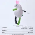 Grey plush cat toy with long legs and pink ears, featuring crinkle paper and sound inside - Rabbit