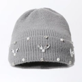 Berretto grigio in maglia con decorazioni di perle e strass a farfalla per inverno - Taglia unica / Grigio