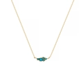 Dettaglio della collana placcata oro 18k con ciondolo rotondo in zaffiro blu - Marzo / Acquamarina
