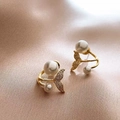 Elegant gold mermaid tail stud earrings with lustrous pearls and shimmering micro-diamonds - 20# Pearl Fish Tail