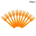 Set of 10 orange plastic forks arranged in a fan shape for basketball themed party - Plastic Fork / Orange