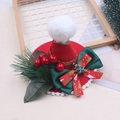 Christmas mini hat hair clip with red bow, green pine needles and plush pom pom - Red J3-3 Semi-finished