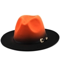 Classic wide brim fedora hat with orange and black gradient finish and leather band - M(56-58cm) / Orange Black Gradient Style (08)