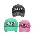 Matching PAPA MAMA MINI baseball caps in dark grey mint green and pink for families - Family Set (PAPA+MAMA+MINI) / Black/Green/Pink