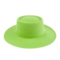 Sombrero boater de fieltro verde brillante con copa plana y ala ancha de estilo retro - M (56-58cm) / Verde Fluorescente