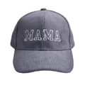 Berretto da baseball in velluto a coste grigio scuro con ricamo MAMA bianco - Stile MAMA / Grigio