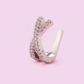 Macro detail of silver-colored cross design ear cuff with sparkling zircon inlay - X Shape Cross Pave Style(A2203) / Silver