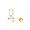 Broche stéthoscope dorée en émail avec cœur rose et accents violets pour infirmières - Base d'Or Violet