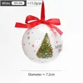 White Christmas foam ball with tree pattern and red ribbon bow, 7.2cm tree ornament - White Base Green Tree Ball