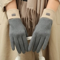 Women's warm winter touchscreen gloves in grey and beige with soft fleece finish - Gray