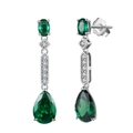 S925 sterling silver drop earrings with emerald zirconia and vintage waterdrop design - Lze31-p