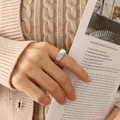 Silver finish wide pearl ring in retro style with a polished metallic minimalist design - US Size 6 / Silver