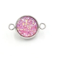 Détail du connecteur de bijoux en acier inoxydable argenté avec cristal rose pailleté - Style Pailleté Rose (1) / 12mm
