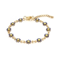 18K gouden madeliefjes armband met blauwe emaille bloemblaadjes en verstelbare karabijnsluiting - Donkerblauw