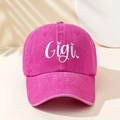 Detail of the Gigi white embroidery on a washed rose pink cotton baseball cap fabric - One Size / Rose Red