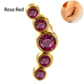 Rose red opal arched ear crawler studs in gold-plated stainless steel for cartilage piercing - Gold - Rose Red Curved