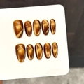 Deep caramel amber cat eye press-on nails with shiny oval shape and 10 pieces set - Extra Small (XS) / Medium Oval
