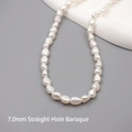 Minimalist white baroque freshwater pearl necklace with 7.0 size straight hole beads - Straight-hole Baroque Pearl