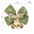 Green Christmas bow decoration with gold bells and Merry Christmas print, 5.5cm wide - Green Fabric Gold Leaf