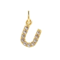18k gold plated letter U pendant with micro-paved cubic zirconia for DIY jewelry - Gold-U