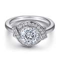 Elegant 925 sterling silver ring with a round zircon and a twisted pavé diamond band - Tl-308