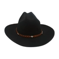 Chapeau de jazz en laine noire avec une bande en cuir marron ornée d'étoiles argentées - Taille unique / Noir Bord Bordé (Bande en Cuir Étoilée)