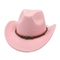 Détail du chapeau de cowboy rose avec ruban en cuir tressé et emblème de crâne - Taille Unique (57cm) / Rose