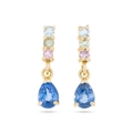S925 silver needle drop earrings with colorful zircon gems and pear-shaped blue stone - Blue Gold
