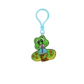 Cute green PVC snake keychain holding bubble tea with a light blue plastic clasp - Plastic Ring Style 1 (Milk Tea Snake)