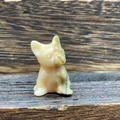 3cm French Bulldog figurine carved from natural semi-precious stone on wood background - Leopard Jasper