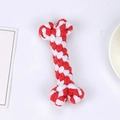 Durable red and white bone-shaped cotton rope toy for puppy teething and interactive play - Red & White